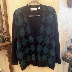 Vintage EVAN-PICONE Women Lambswool Rabbit Hair Blend Argyle Cardigan-Medium